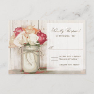 Rustige Rozen van het land Mason Jar Wedding RSVP- RSVP Kaartje