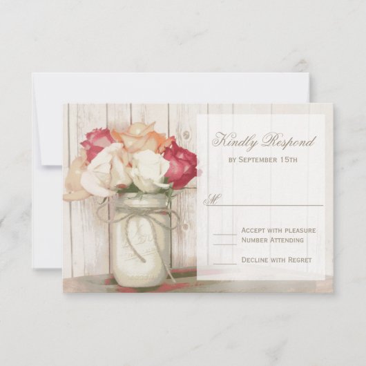 Rustige Rozen van het land Mason Jar Wedding RSVP- RSVP Kaartje (Voorkant)