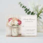 Rustige Rozen van het land Mason Jar Wedding RSVP- RSVP Kaartje (Staand voorkant)