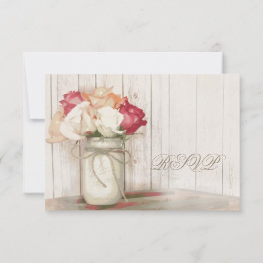 Rustige Rozen van het land Mason Jar Wedding RSVP- RSVP Kaartje (Achterkant)