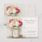 Rustige Rozen van het land Mason Jar Wedding RSVP- RSVP Kaartje (Voorkant / Achterkant)
