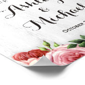 Rustige Rozen White Wood Wedding Reception Sign Poster (Hoek)