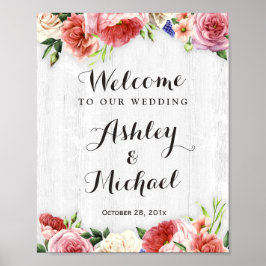 Rustige Rozen White Wood Wedding Reception Sign Poster