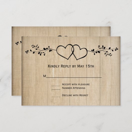 Rustige  RSVP-kaarten met dubbele harten RSVP Kaartje (Voorkant / Achterkant)
