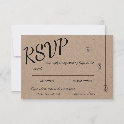 Rustige RSVP met String Lights op Kraft Paper (Voorkant)
