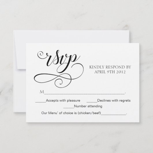 Rustige RSVP Script Response Kaart Swirl Typograph (Voorkant)