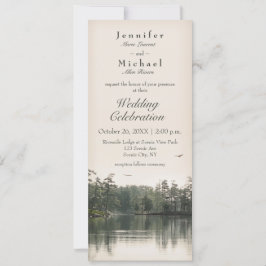 Rustige rustieke meer evergreens reflectie slank kaart