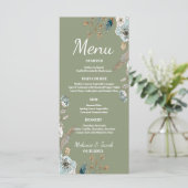 Rustige Sage floral 4x9 flat bruiloft Menu (Staand voorkant)