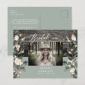 Rustige Sage Foliage Lichten & White Floral Uitnodiging Briefkaart (Voorkant / Achterkant)