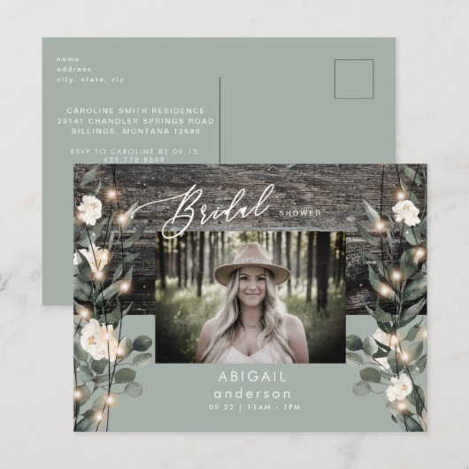 Rustige Sage Foliage Lichten & White Floral Uitnodiging Briefkaart (Voorkant / Achterkant)