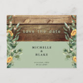 Rustige Sage Foliage Sunflower Save the Date Briefkaart (Voorkant)