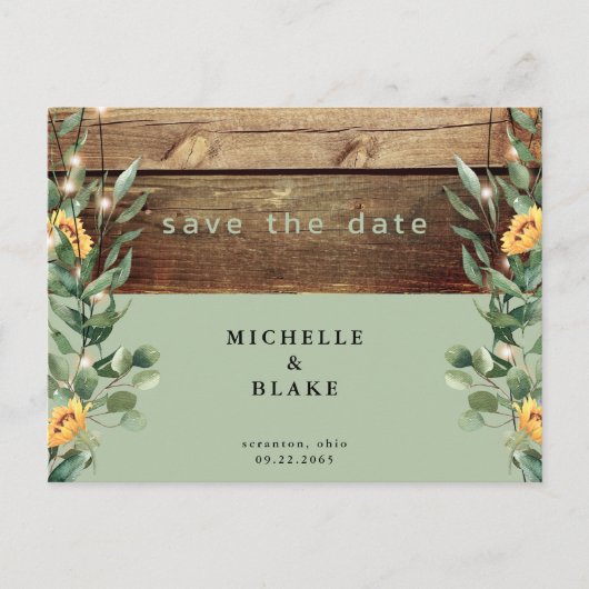 Rustige Sage Foliage Sunflower Save the Date Briefkaart (Voorkant)