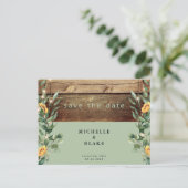 Rustige Sage Foliage Sunflower Save the Date Briefkaart (Staand voorkant)