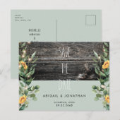 Rustige Sage Foliage Sunflower Save the Date Briefkaart (Voorkant / Achterkant)