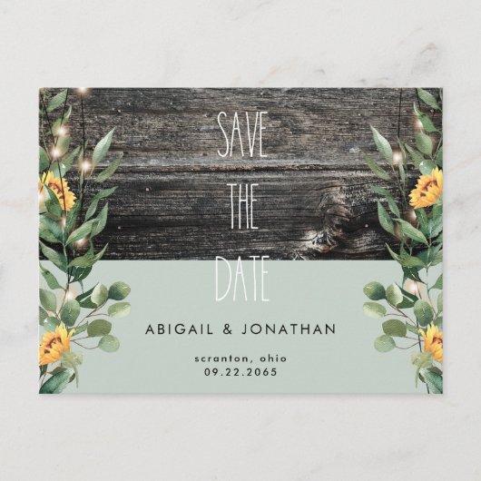 Rustige Sage Foliage Sunflower Save the Date Briefkaart (Voorkant)