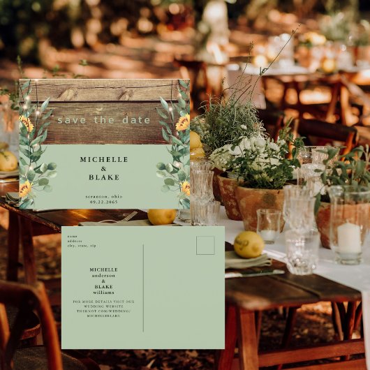 Rustige Sage Foliage Sunflower Save the Date Briefkaart