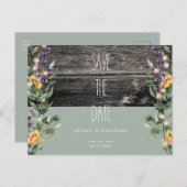 Rustige Sage Foliage Sunflower Save the Date Briefkaart (Voorkant / Achterkant)