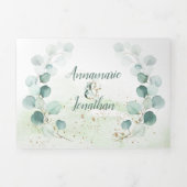 Rustige Sage & Gold Eucalyptus Botanicals Weddensc Drieluik Uitnodiging (Cover)