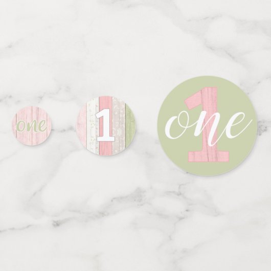 Rustige Sage Green & Roze Floral 1st Birthday Tabl Confetti (Achterkanten)