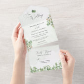 Rustige Sage Green Waterverf Eucalyptus Wedding All In One Uitnodiging (Afscheurbaar)