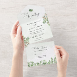 Rustige Sage Green Waterverf Eucalyptus Wedding All In One Uitnodiging