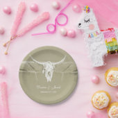 Rustige Sage Green White Westerne Koe Papieren Bordje (Feest)