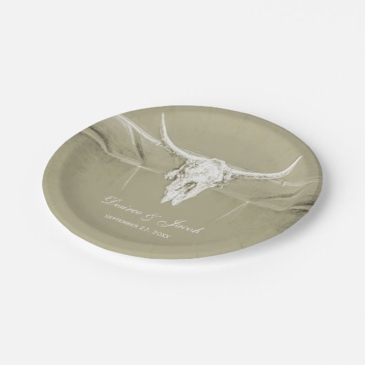 Rustige Sage Green White Westerne Koe Papieren Bordje (Gekanteld)