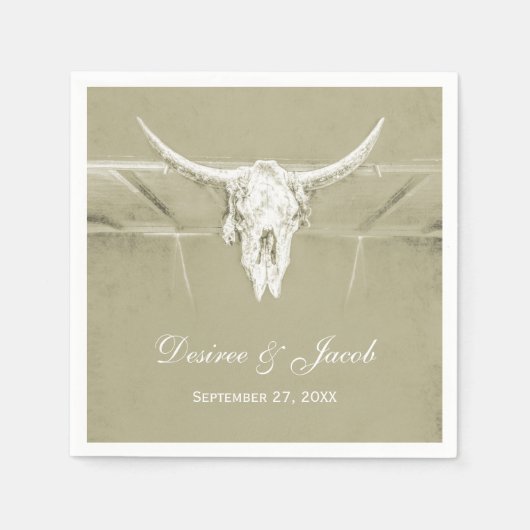Rustige Sage Green White Westerne Koe Servet (Voorkant)