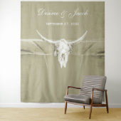 Rustige Sage Green White Westerne Koe Skull Backdr Wandkleed (In situ)