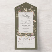Rustige Sage Green Wildflower Lijst No Dinner All In One Uitnodiging (Binnen)