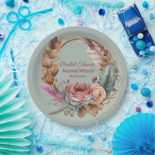 Rustige Sage Groen Roze Crème Turquoise Douche Papieren Bordje (Feest)