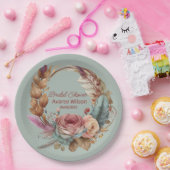 Rustige Sage Groen Roze Crème Turquoise Douche Papieren Bordje (Feest)