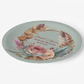 Rustige Sage Groen Roze Crème Turquoise Douche Papieren Bordje (Gekanteld)