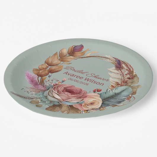 Rustige Sage Groen Roze Crème Turquoise Douche Papieren Bordje (Gekanteld)