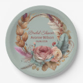 Rustige Sage Groen Roze Crème Turquoise Douche Papieren Bordje (Voorkant)