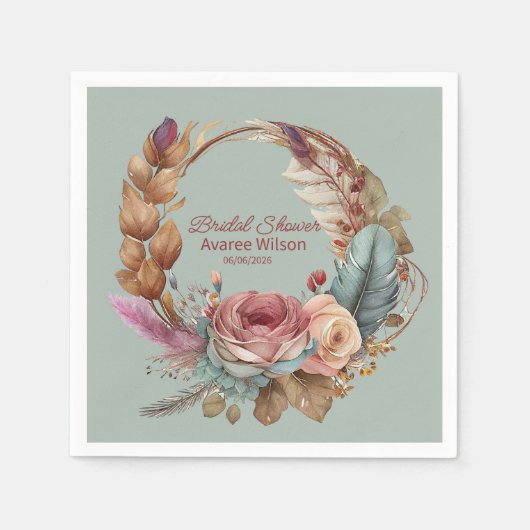 Rustige Sage Groene Veer Turquoise Roze Douche Servet (Voorkant)