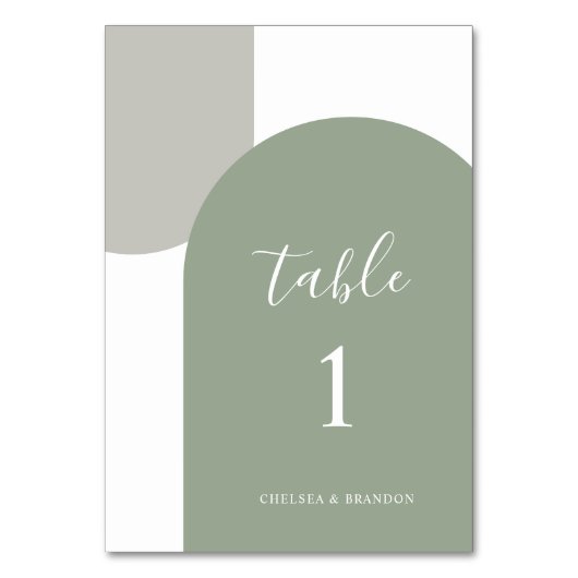Rustige Saliegroene Boog Minimal Script Boho Bruil Kaart (Voorkant)