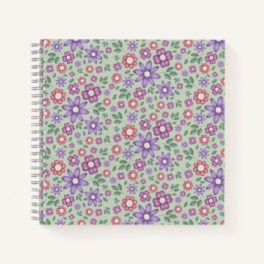 rustige saliegroene grillige bloempatroon notitieboek (Voorkant)