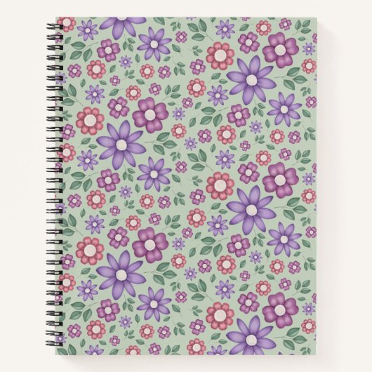 rustige saliegroene grillige bloempatroon notitieboek (Voorkant)