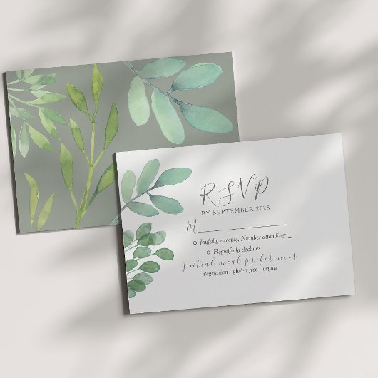 Rustige saliegroene trouw-RSVP kaart