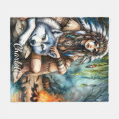 Rustige scène: Inheems en wolf door water Fleece Deken (Voorkant (Horizontaal))