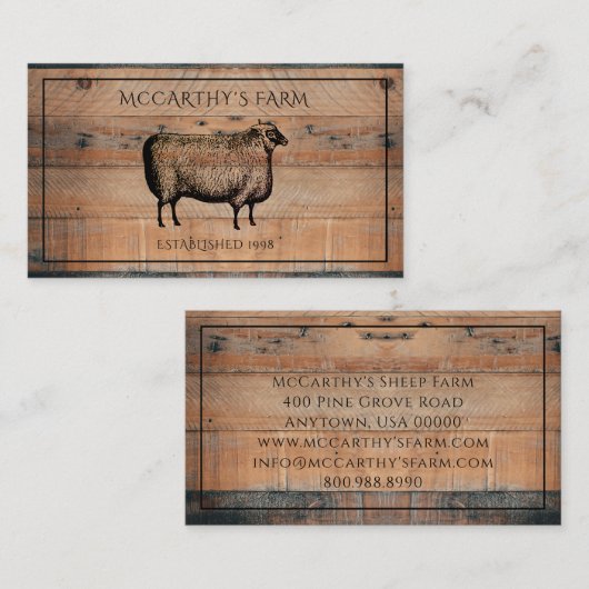 Rustige Schapenverscheping Barn Wood Aangepast Boe Visitekaartje (Voorkant / Achterkant)