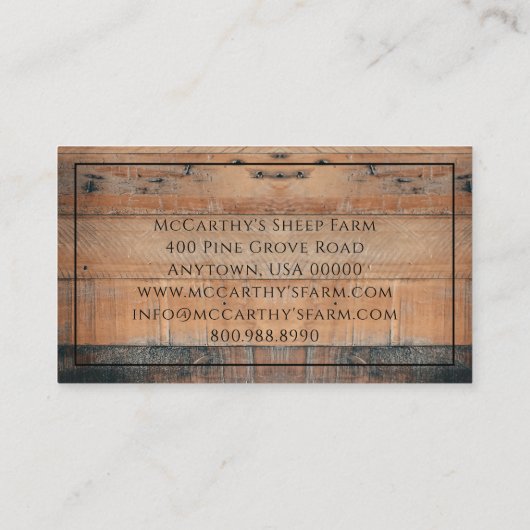 Rustige Schapenverscheping Barn Wood Aangepast Boe Visitekaartje (Achterkant)