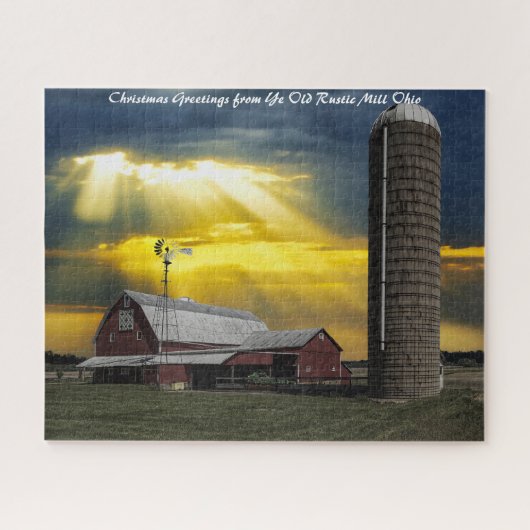 Rustige schuur Ohio. Kerstgroeten Legpuzzel (Horizontaal)