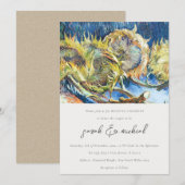 Rustige Script Minimal Yellow Sunflower Wedding Kaart (Voorkant / Achterkant)