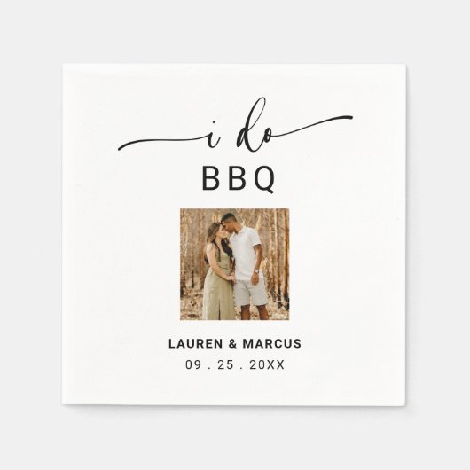 Rustige Script Photo I Do BBQ Engagement Party Servet (Voorkant)