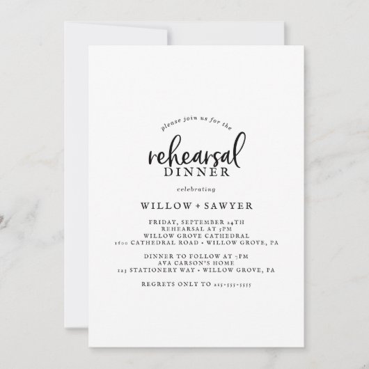 Rustige Script Rehearsal Dinner Invitation Kaart (Voorkant)