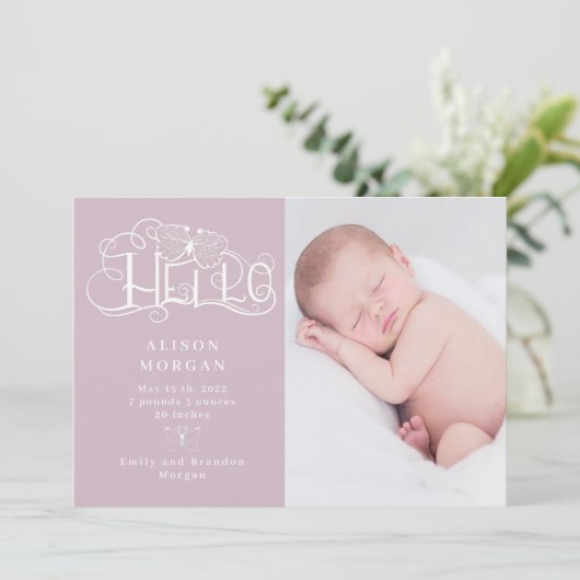 rustige scriptvlinder blush - aankondiging (Staand voorkant)