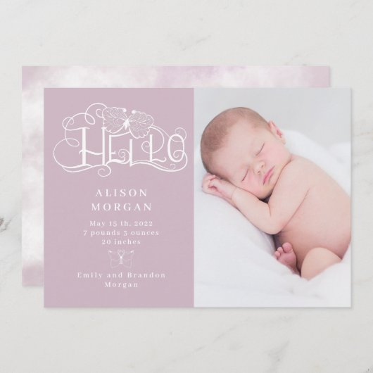 rustige scriptvlinder blush - aankondiging (Voorkant / Achterkant)