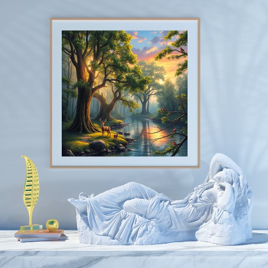 Rustige sereniteit in het bos bij zonsopgang poster